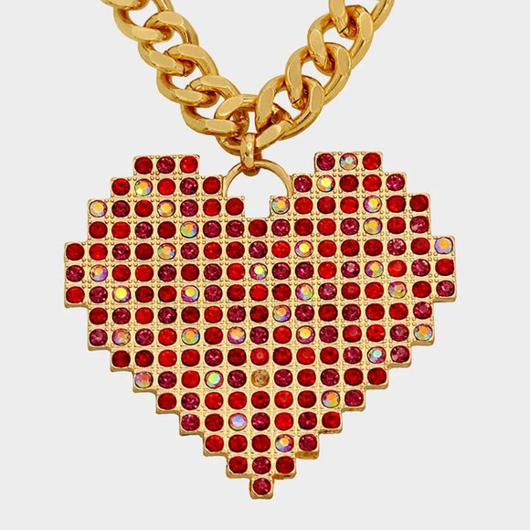 NWT Betsey Johnson Heart Necklace - Pink & Red Rhinestone Heart Thick Go… - Picture 8 of 12